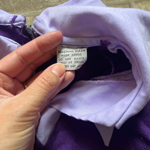 Vtg 70s Girls Purple Plaid Swing Dress Pointed Collar Mod Preppy Academia School - Picture 3 of 9